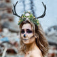 Black Antler Headband with Skull: Dark Forest Flower Hairband