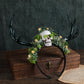 Black Antler Headband with Skull: Dark Forest Flower Hairband