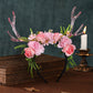 Handmade Pink Flower Antler Headband - LED Floral Hairband Light up Reindeer Headbands