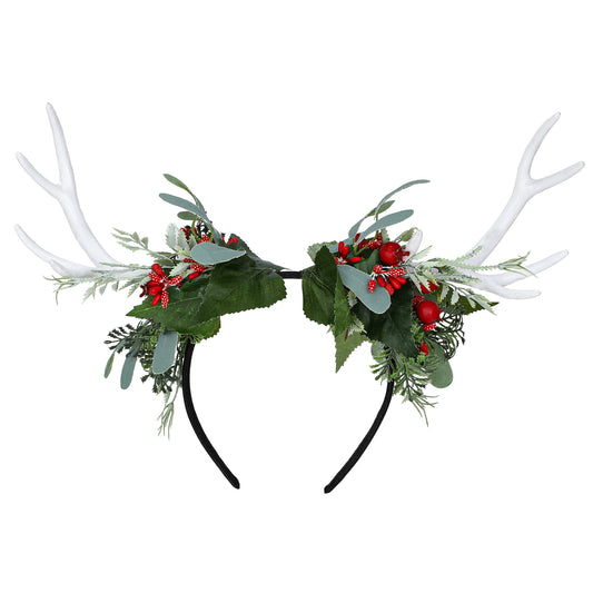 Handmade Christmas Flower Antler Headband - Woodland White Reindeer Hairband