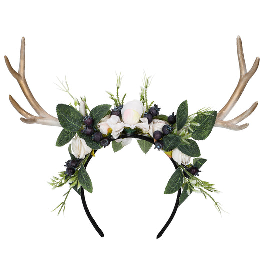 Handmade Deer Horns Headband - Flower Antler Hairband Woodland Reindeer