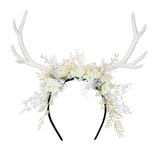 Handmade White Flower Antler Headband - Woodland Floral Hairband