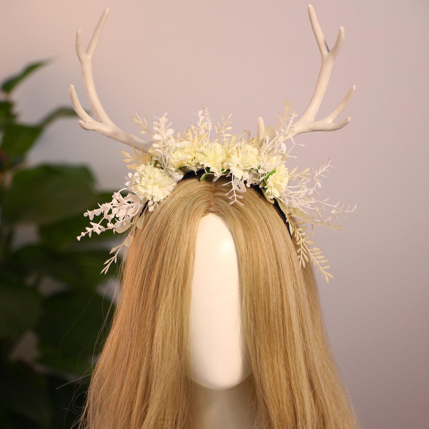 Handmade White Flower Antler Headband - Woodland Floral Hairband