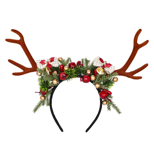 Handmade Christmas Flower Antler Headband - Brown Woodland Reindeer Headband