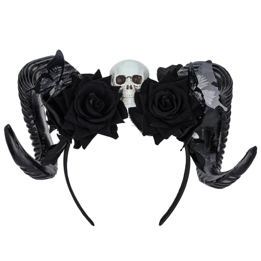 Handmade Black Sheep Horns Headband - Dark Halloween Hairband