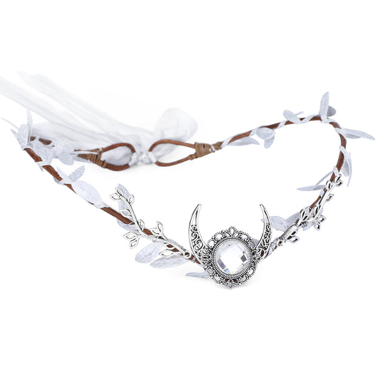 Woodland Moon Tiara Crown: Fairy Rhinestone Headpiece, Elf Leaf Crown