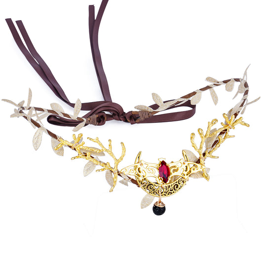 Golden Forest Moon Headband: Bat Wings Fairy Headpiece