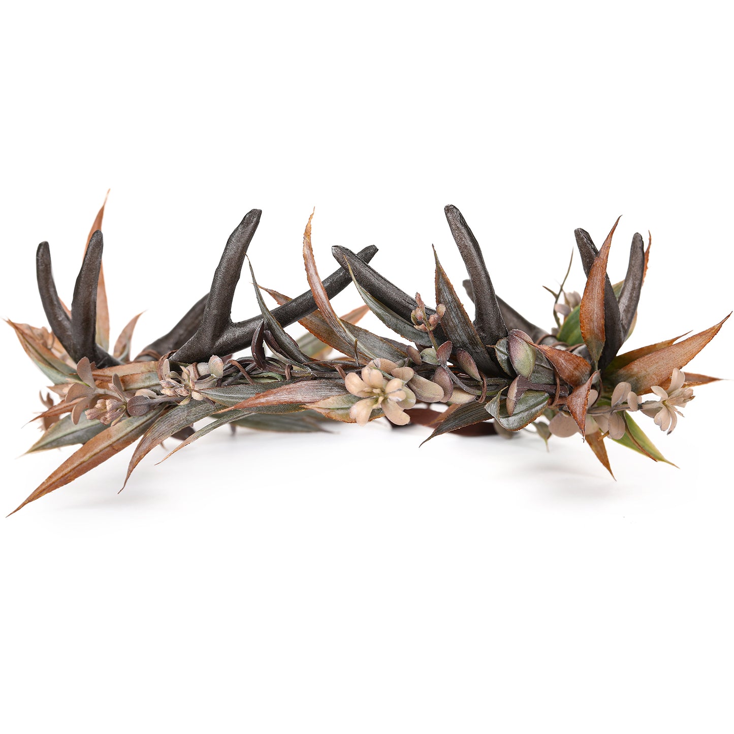 Gothic Antler Flower Crown - Dark Horns Headband Elf Floral Headpiece