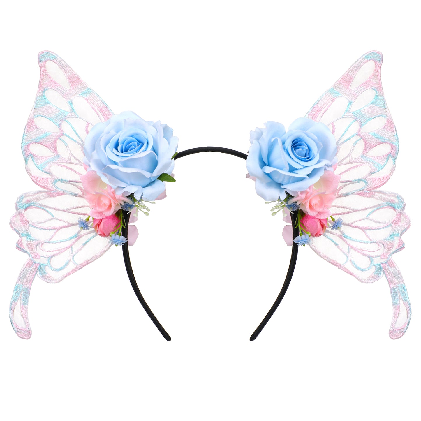 Blue Fairy Butterfly Crown - Flower Headband Wings Woodland Hairband Forest Elven Headpiece Fairy Costume for Women