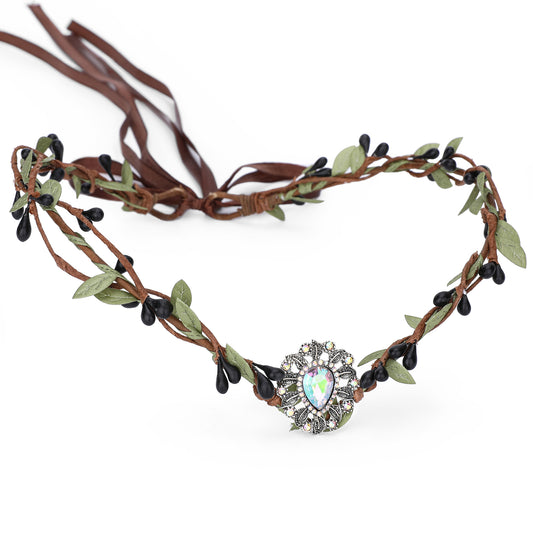 Woodland Forest Crown Black Twigs: Elf Vine Headpiece, Colored Crystal Circlet