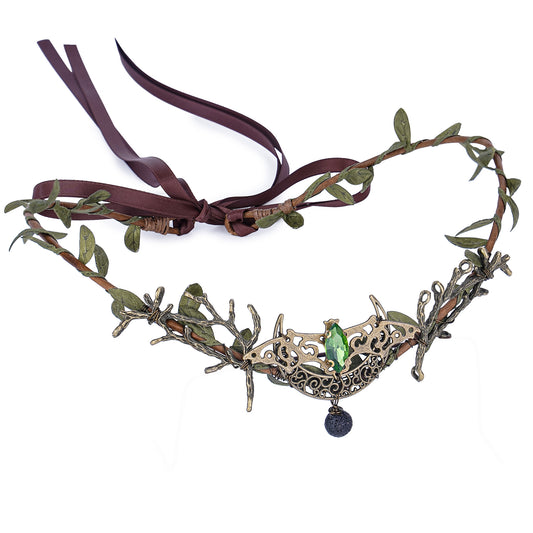 Bronze Green Woodland Crown: Elven Bat Wings Headband