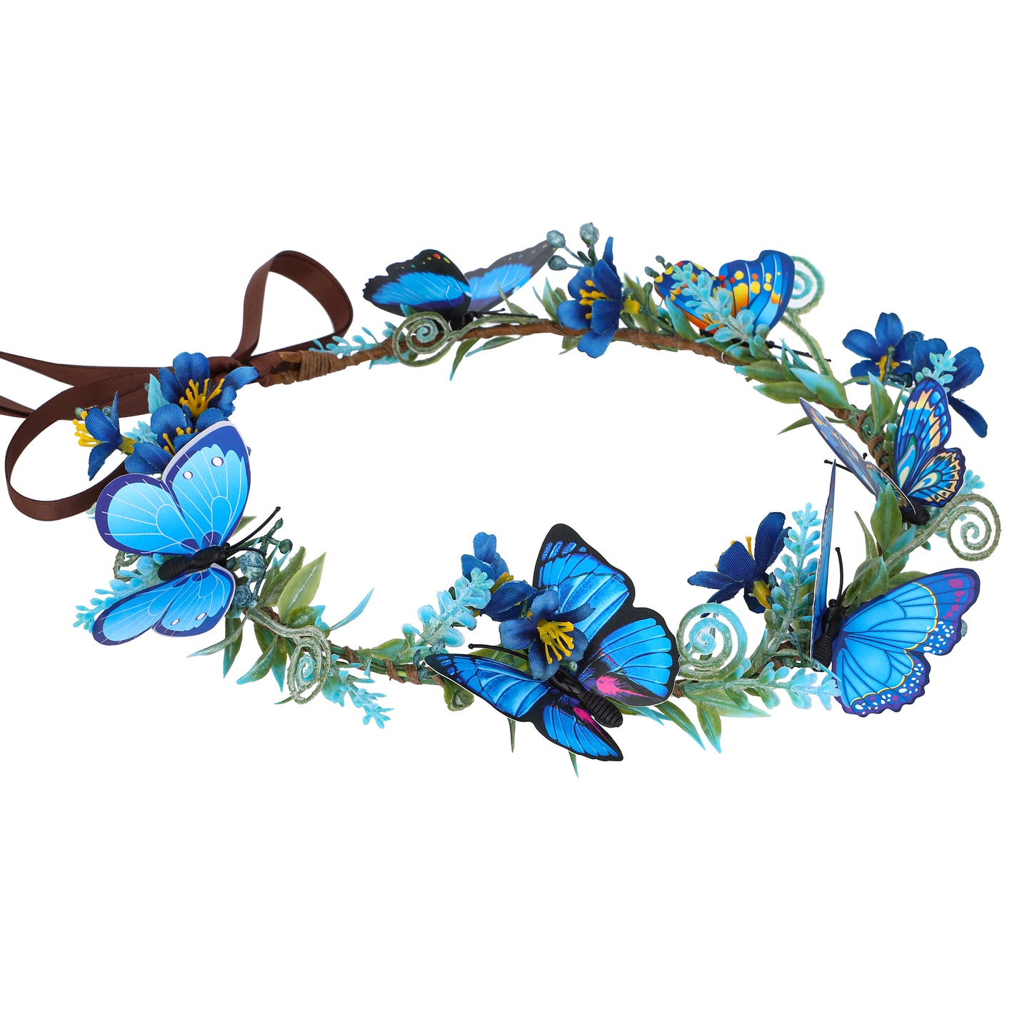 Handmade Blue Flower Butterfly Crown - Floral Elf Crown Woodland Fairy Headpiece Forest ELven Circlet