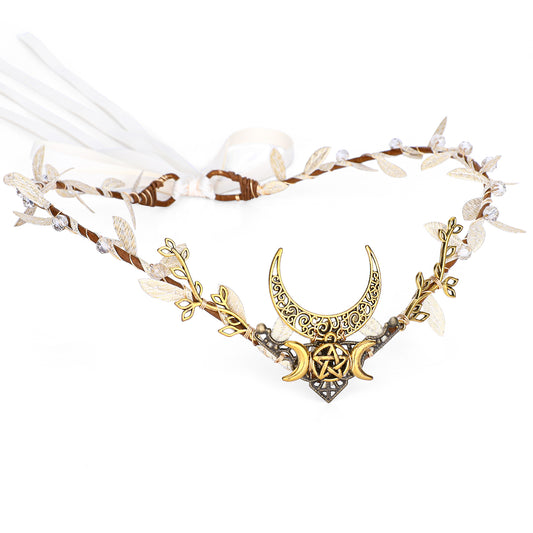 Gold Fairy Crown Moon Branch Headpiece Woodland Elf Headband