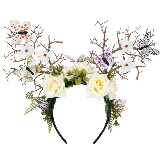 Handmade LED Woodland Butterfly Headband - White Forest Flower Hairband