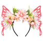 Pink Butterfly Fairy Crown - Flower Headband with Wings Woodland Floral Hairband Forest Elf Headpiece for Women