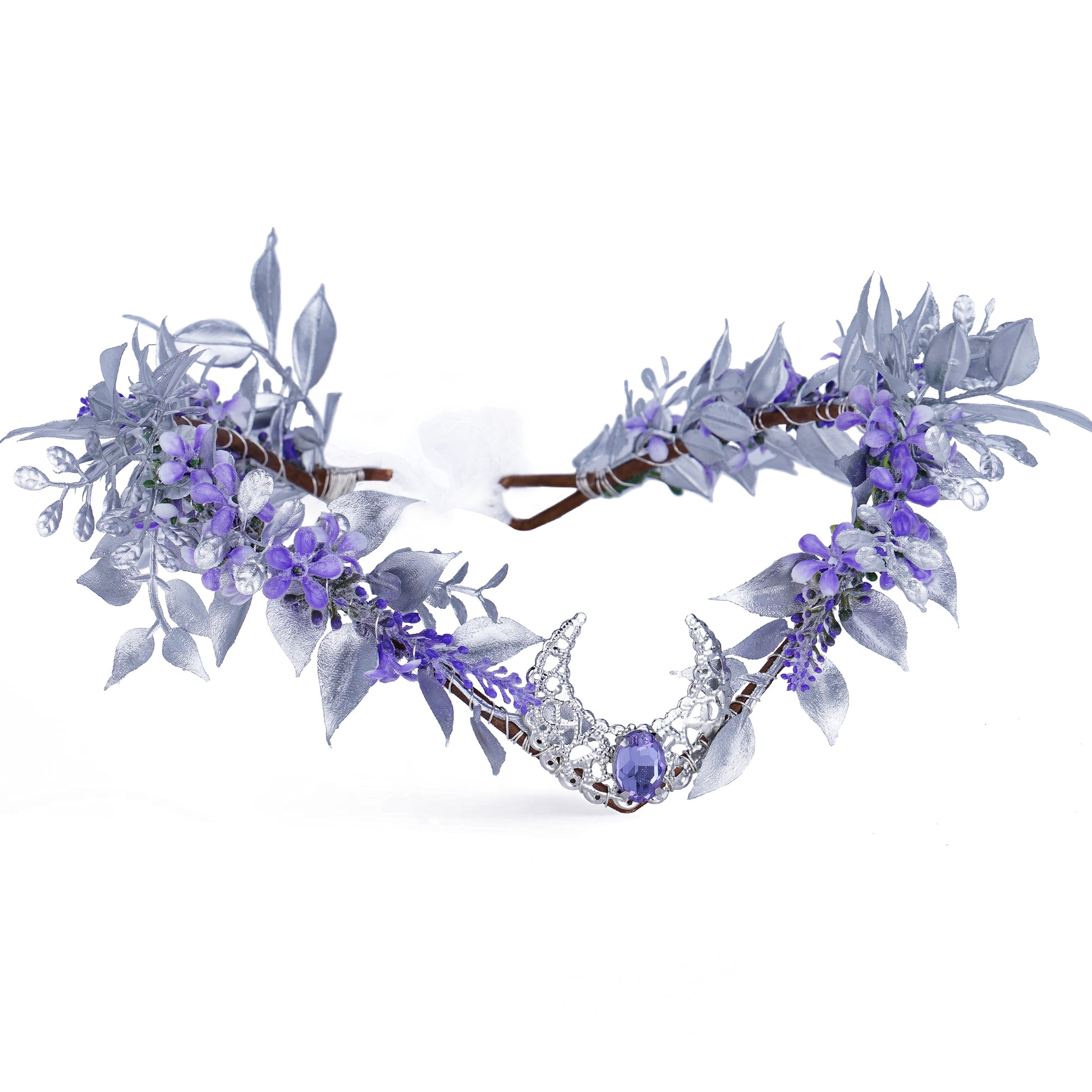 flower crown lavender MOSTORY Fairy Purple Flower Headband Woodland Lavender Headpiece Silver Wedding Crown for Women Girls Cosplay Accessory Bridal Maternity Birthday Christmas Renaissance Photography