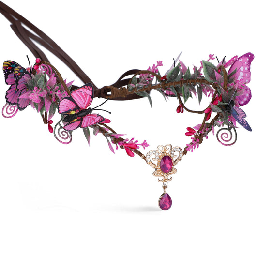 Fairy Queen Crown: Pink Wings, Elf Headpiece, Woodland Butterfly