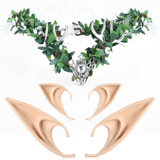 Elf Ears with Fairy Green Headpiece: Woodland Elf Crown