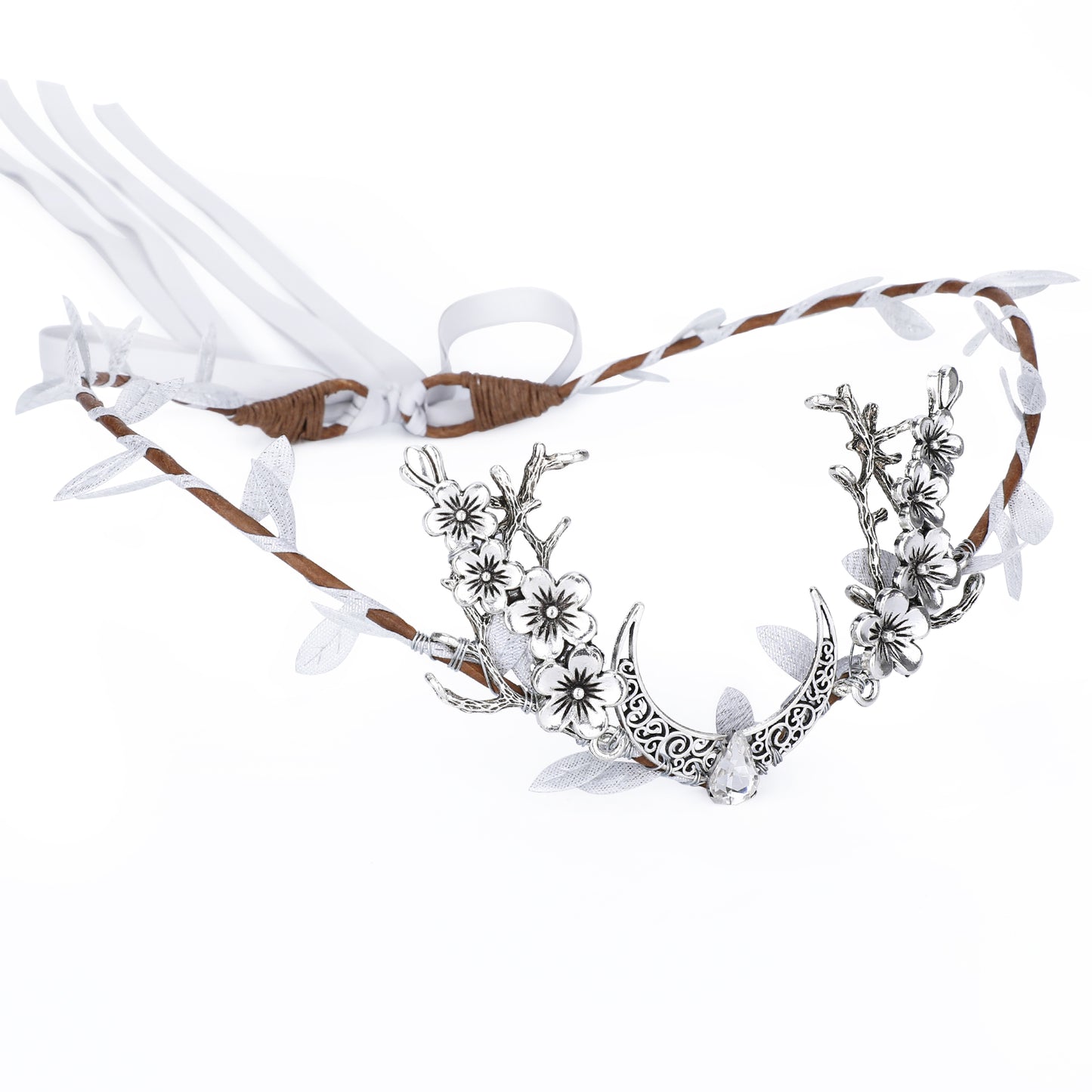 Moon Woodland Crown Fairy: Silver Leaves Headpiece, Forest Twig Circlet