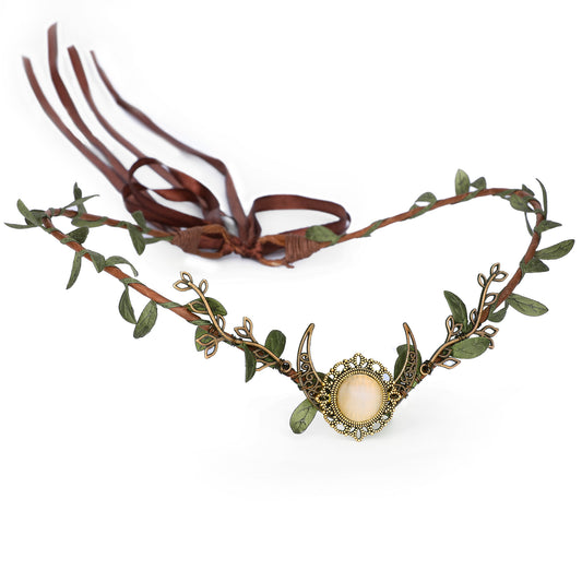 Goddess Moon Circlet Elf: Crystal Headpiece, Fairy Floral Headband