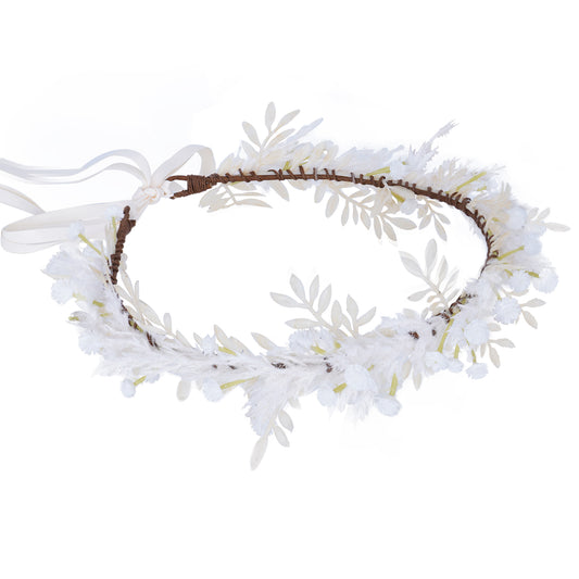 White Plush Flower Headband: Bohemian Bridal Hair Crown