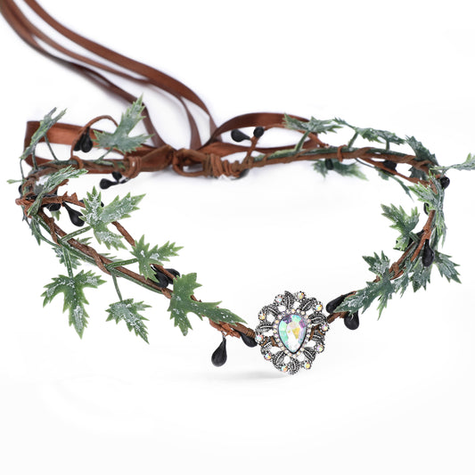 Forest Green Headpiece: Woodland Twig Headband, Elf Maple Leaves Crown