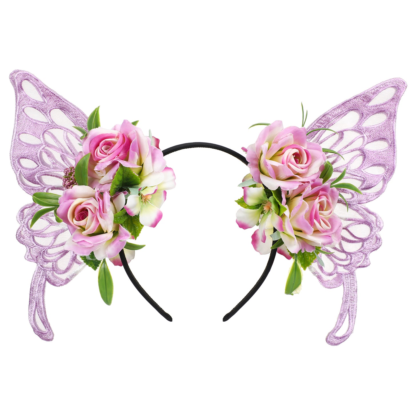 Purple Fairy Wings Crown - Butterfly Flower Headband Elf Woodland Headpiece Floral Hairband for Women Princess