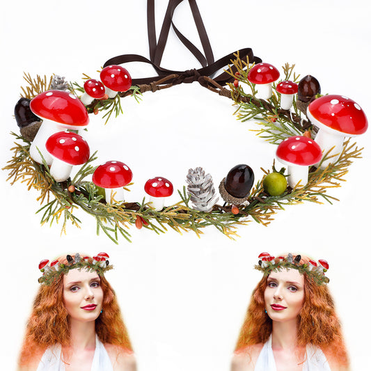 Elf Woodland Headpiece, Red Mushroom Hair Wreath