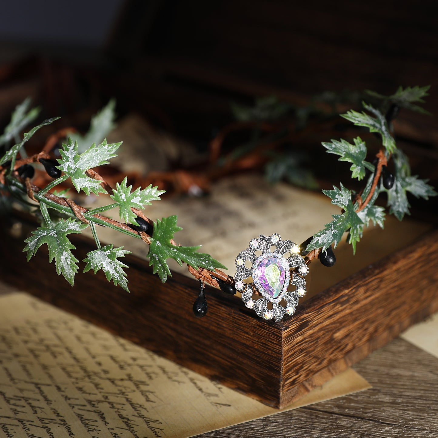 Forest Green Headpiece: Woodland Twig Headband, Elf Maple Leaves Crown